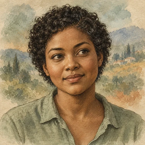 Illustrative portrait for Mara, a fictional lantern keeper